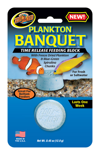 plankton banquet packaging, one block with clown fish and tropical fish eating