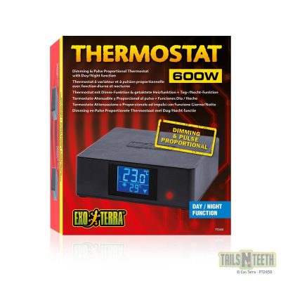 thermostat in red box, exo terra logo